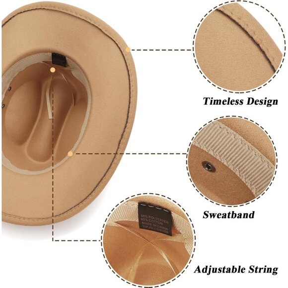 Women's khaki Western With Leather Band Buckle Classic Fedora Cowboy Felt Hat - Picture 7 of 8